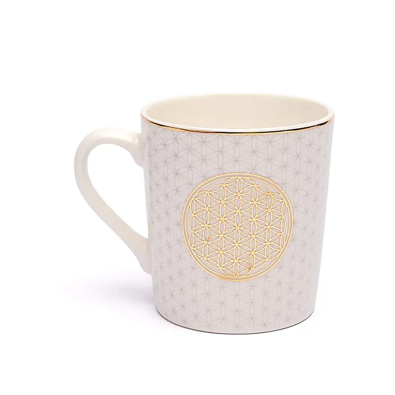Kaffekopp Flower Of Life Vit/guld - ±250 Ml Paket med 2 st