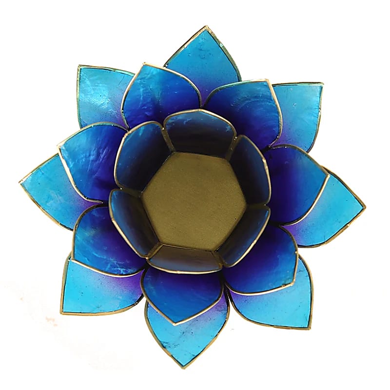 Suport Lumanari Lotus Violetblue Gold Trim - 13,5 Cm