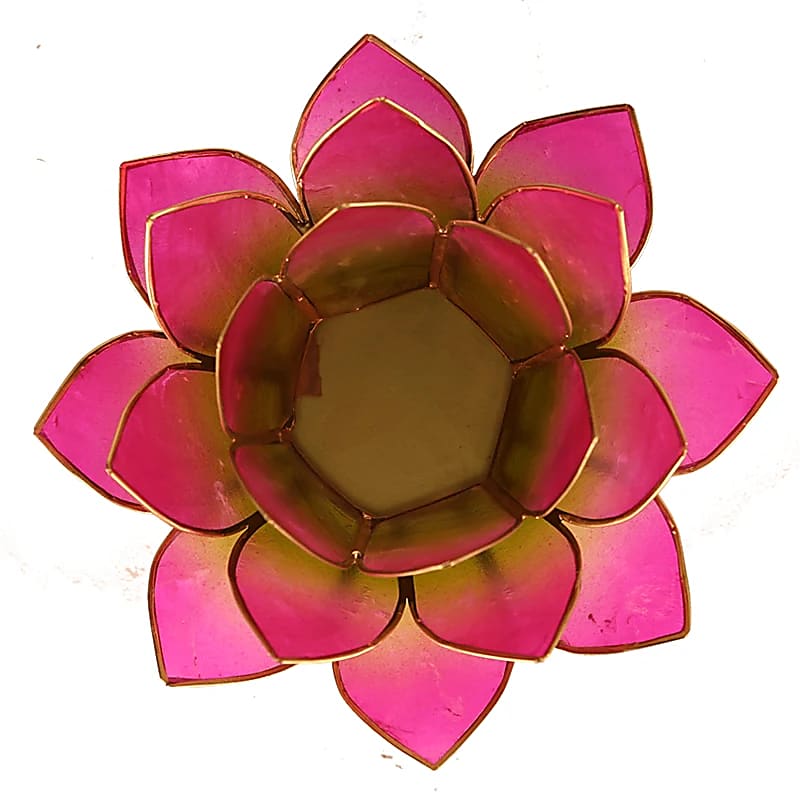 Portavelas Lotus con adornos dorados verdes y rosas - 13,5 cm