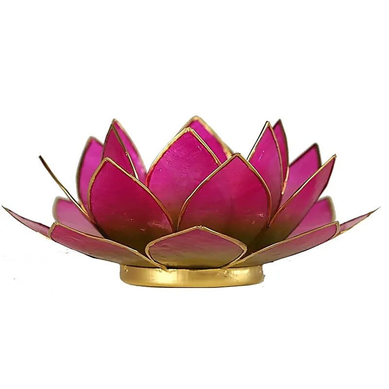 Portavelas Lotus con adornos dorados verdes y rosas - 13,5 cm