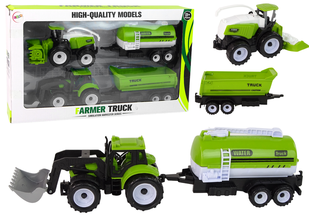 Farm Vehicle Set Tractor Harvester Tanker Semi-trailer