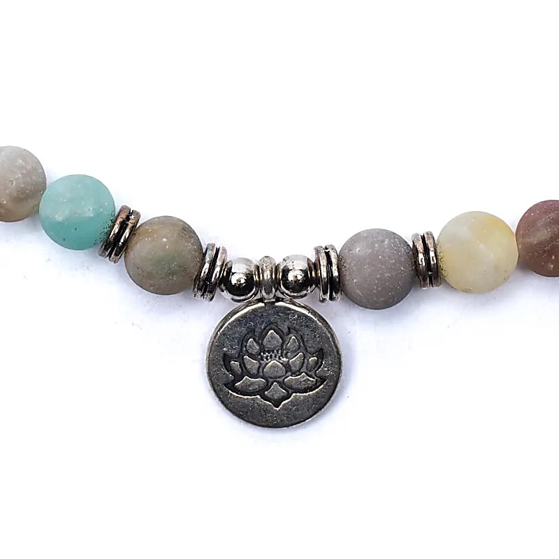 Mala Amazon Stone Elastic With Lotus - 0.8 Cm