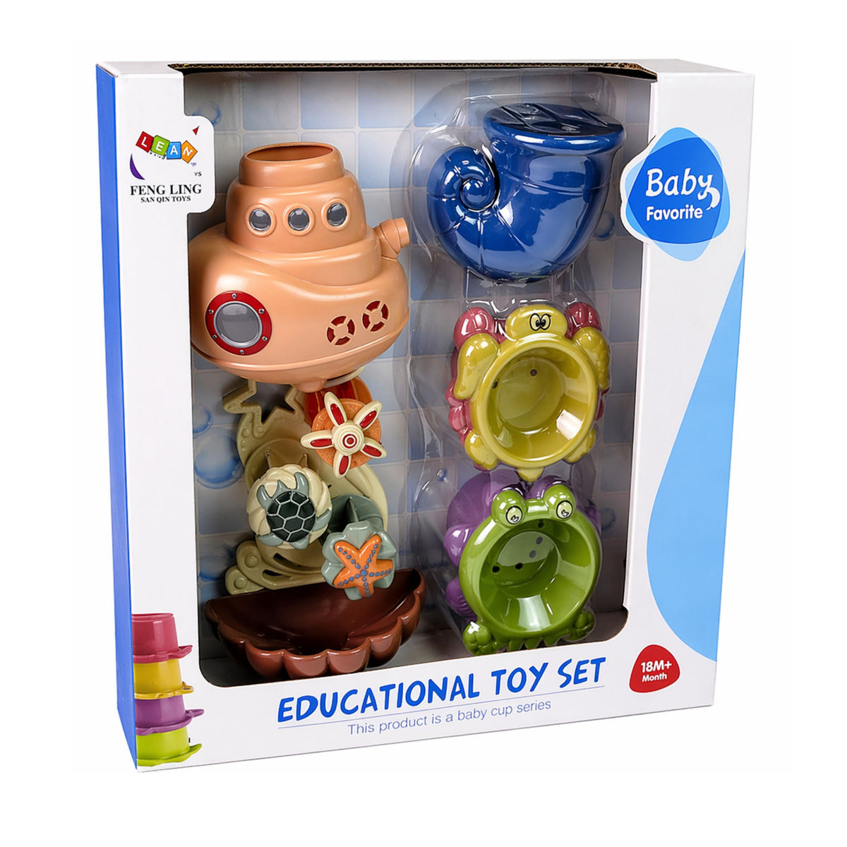 Bath Toys Set: Ship Sea Animals Waterfall Suction Cups