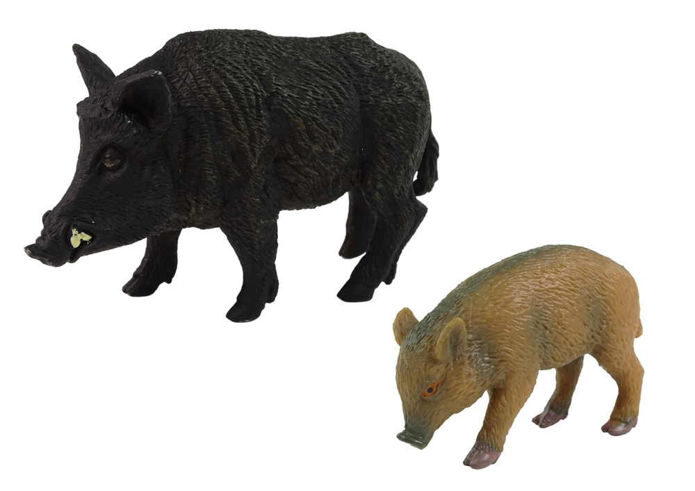 Set Of 2 Figurines Wild Boar With Young Forest Animals Series