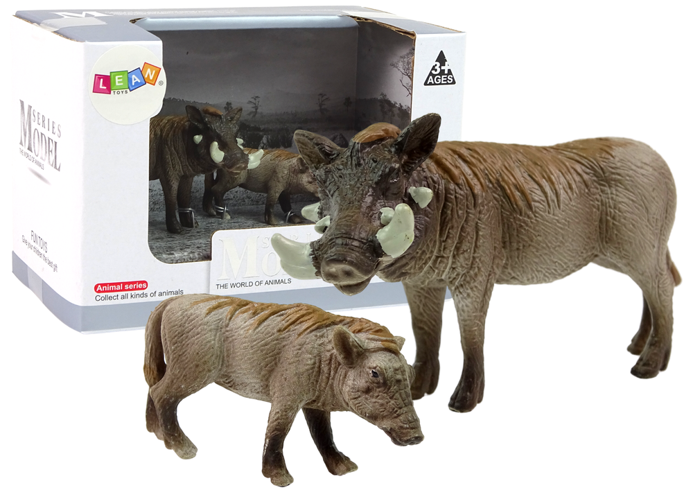 Set Of 2 Figures African Warthog With Young Animals Of The World Series