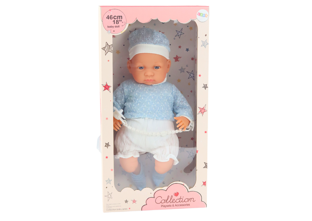 Bábika pre bábiku 46 cm modré ponožky s cumlíkom