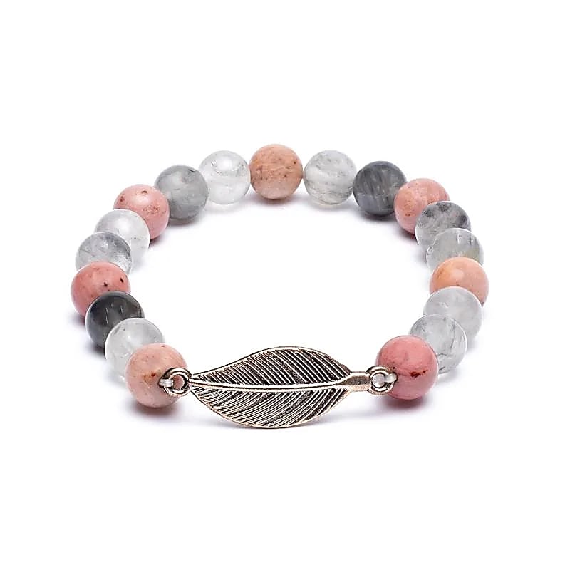 Mala/náramok Rodonit/ Sivý kremeň + pierko --balenie 3 ks - 0,8 cm