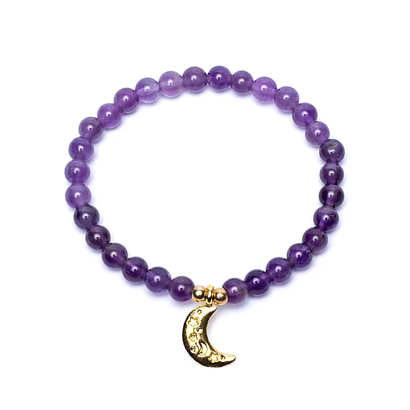 Brățară ametist elastic cu farmec lunar --pachet 2 buc - 6mm