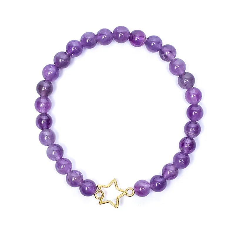 Bratara Ametist Elastic Cu Star Charm --pachet De 2 Buc - 6mm
