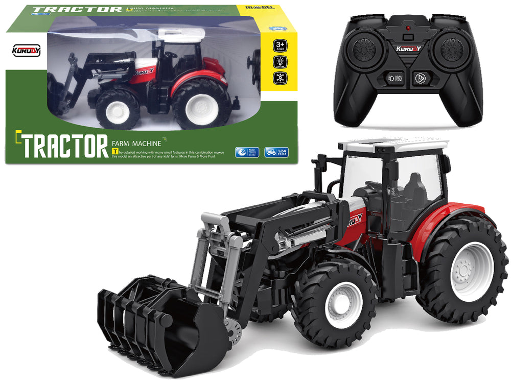 Red Remote Controlled Tractor 2.4g Moving Bucket 1:24
