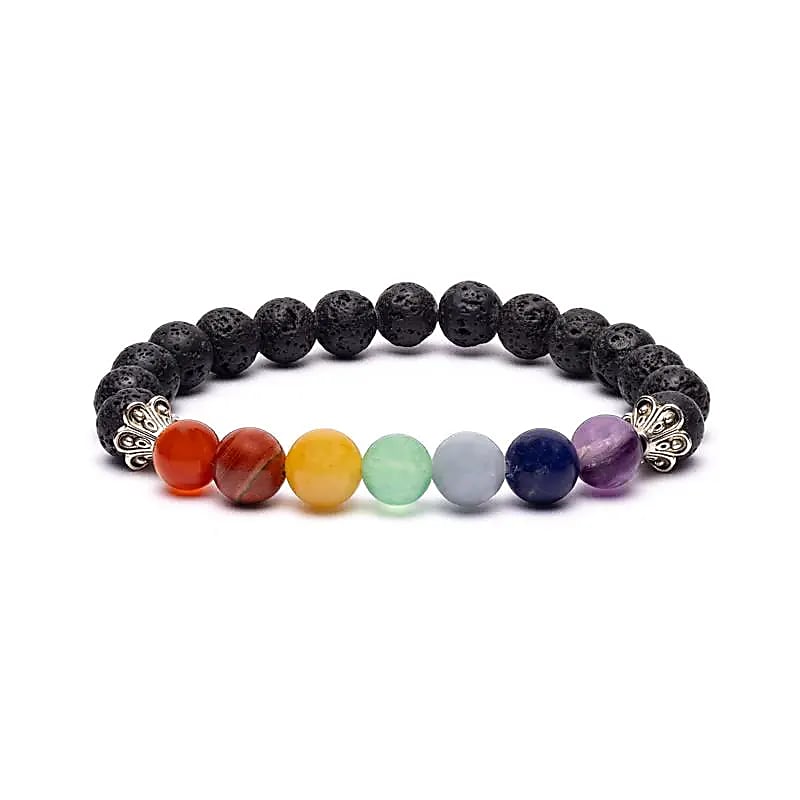 Bratara Chakra Piatra Lava Elastica --pachet De 3 Buc - ±8 Mm