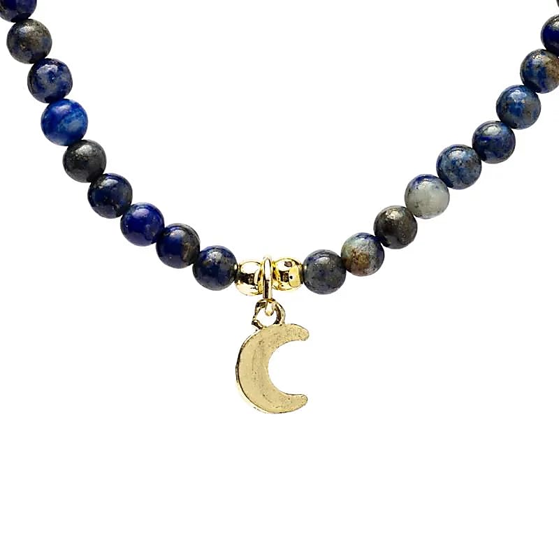 Nastavitelný náhrdelník Lapis Lazuli s přívěskem měsíce -- sada 2 ks - ±37 cm
