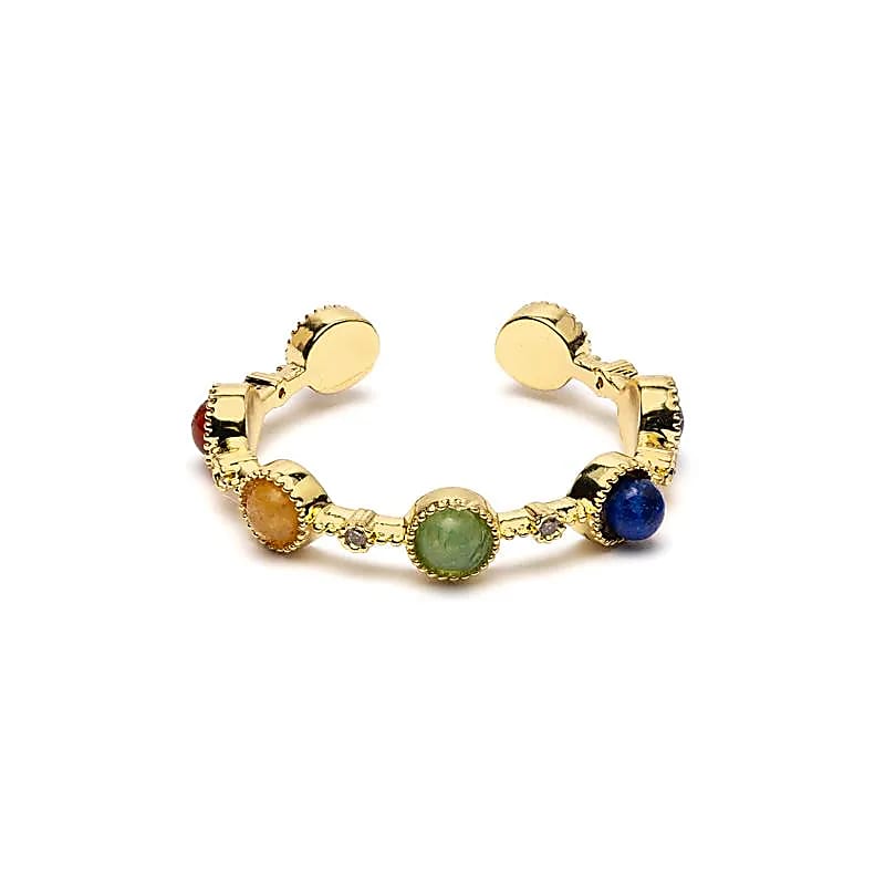 Anel aberto com 7 pedras de chakra - pacote de 3 peças - ± 2 cm