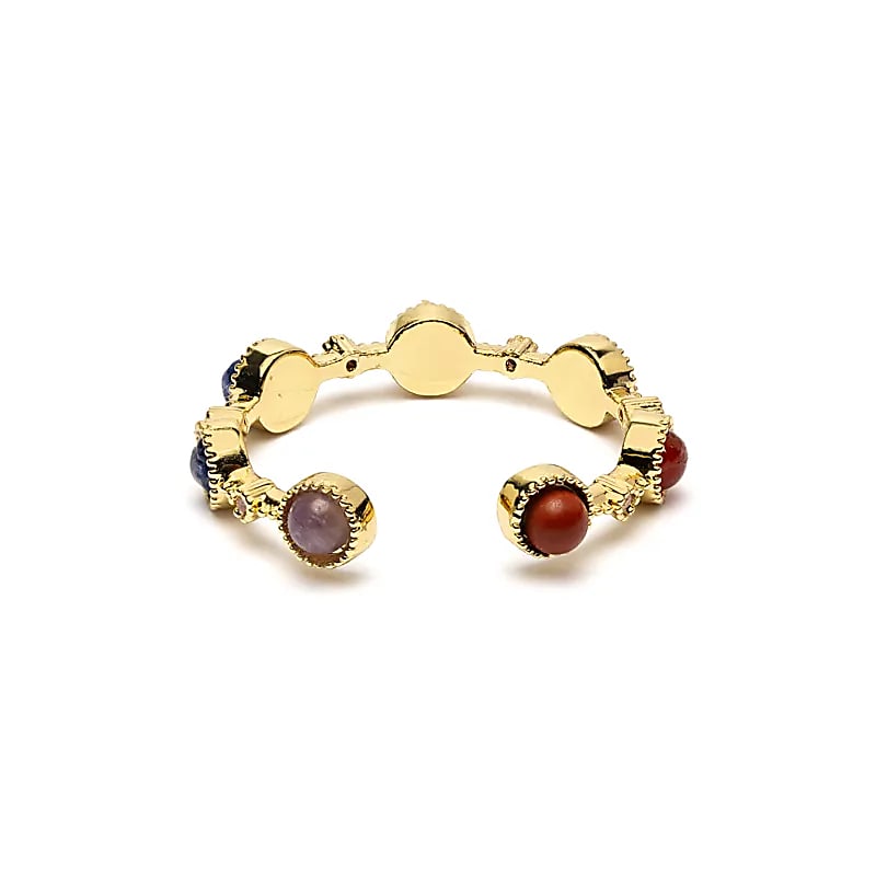 Anel aberto com 7 pedras de chakra - pacote de 3 peças - ± 2 cm