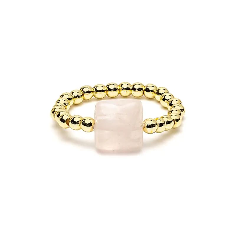 Elastisk Ring Facetteret Rose Quartz --pakke A 5 Stk - ±2 Cm