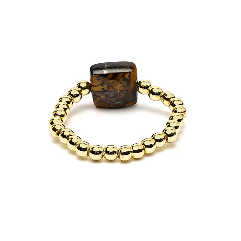 Elastisk Ring Facetterad Tiger Eye - ±2 Cm Paket med 5 st