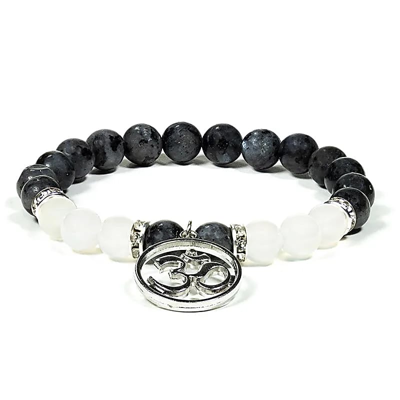 Bracciale Labradorite/Agata Bianca Con Ohm --confezione Da 3 Pz - 8 Mm