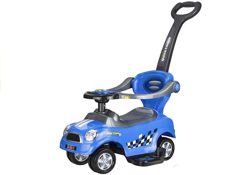 Coupe Car Manual Ride On With Parent Handle - Blue