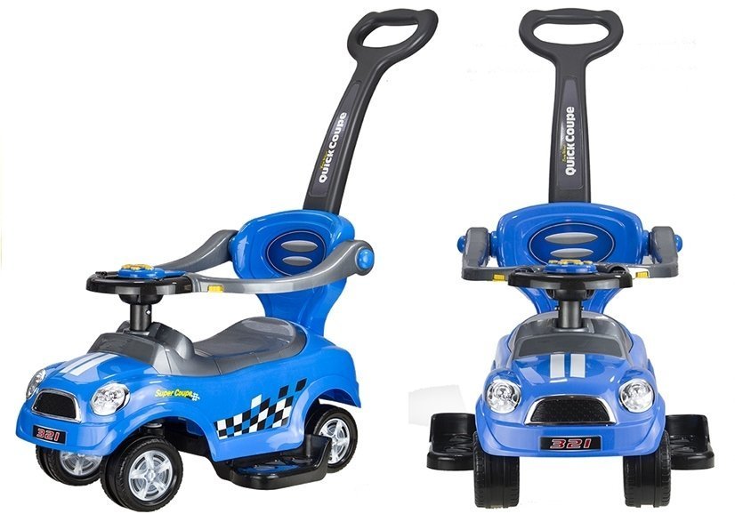 Coupe Car Manual Ride On With Parent Handle - Blue
