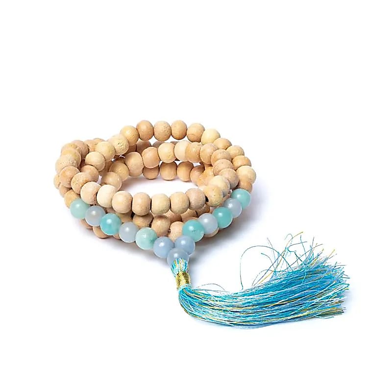 Tulsi Mala With Angelite/ Amazonite Aa Quality In Pouch - 0.8 Cm