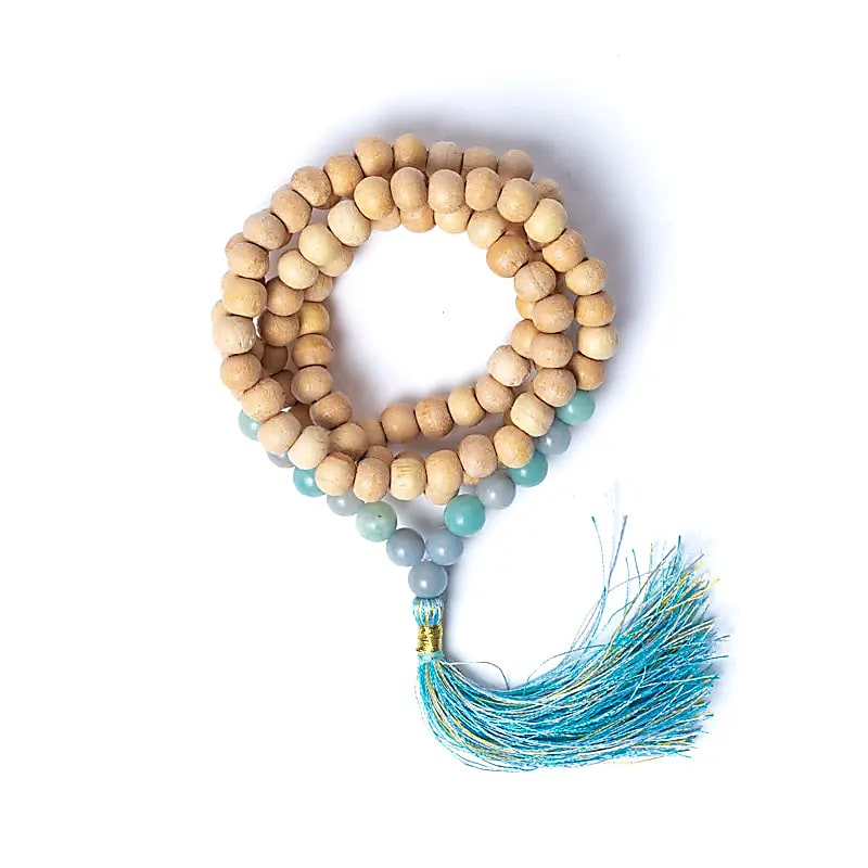 Tulsi Mala With Angelite/ Amazonite Aa Quality In Pouch - 0.8 Cm