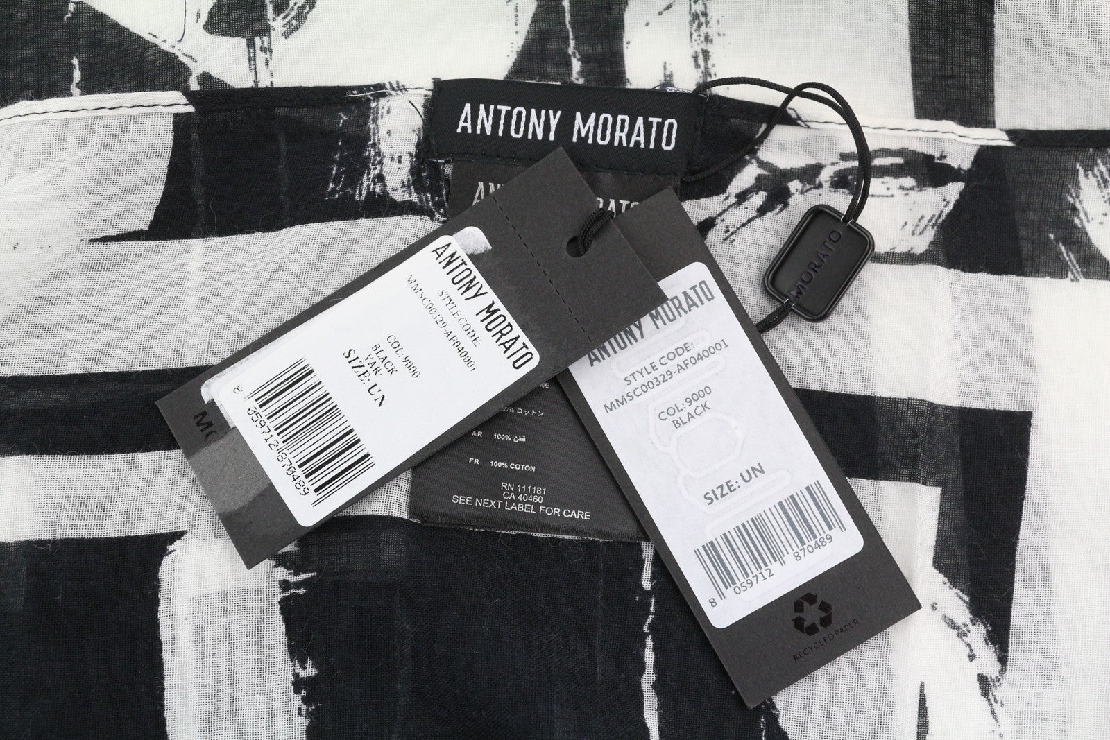 Antony Morato női sálfekete fehér pamut mintás pakolás unisex