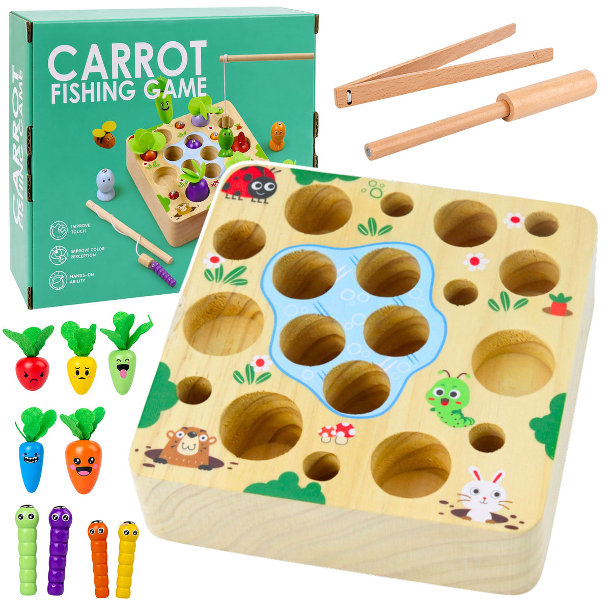 Wooden Carrots Earthworm Rod Magnet Game