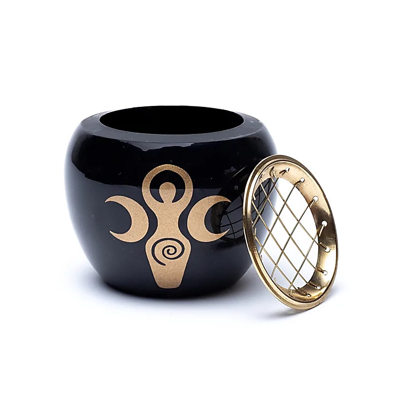 Incense Burner Black & Gold Goddess Symbol --set Of 2 Pcs - 9x7cm
