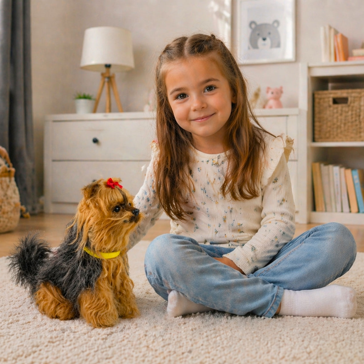 Interactive Plush Dog Soft Fur Breed Yorkshire Terrier Stroke Its Head And Learn Its Functions