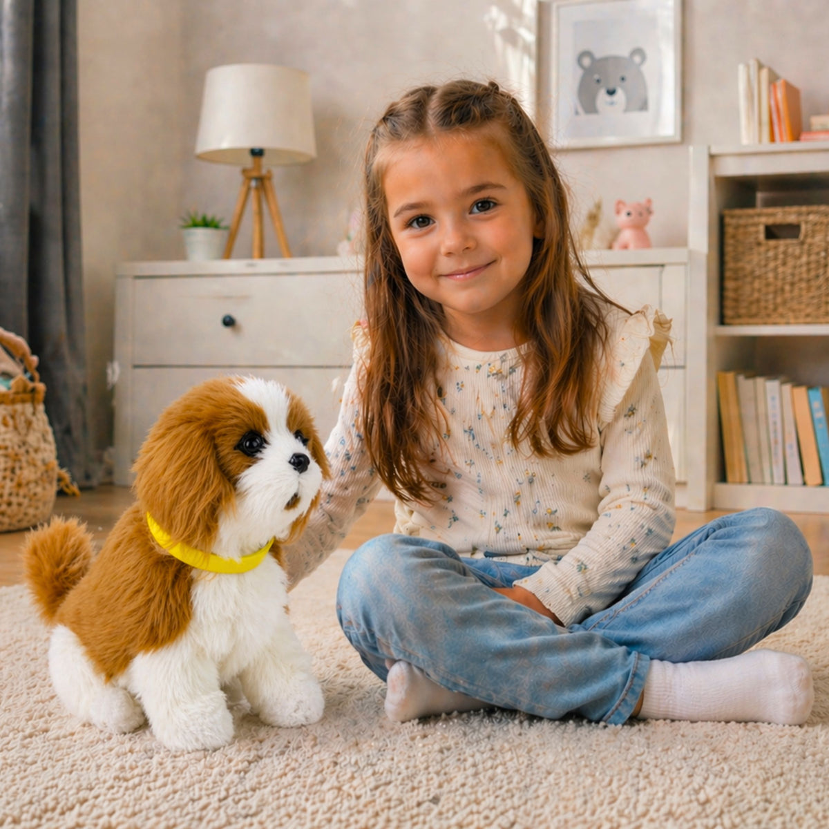 Interactive Plush Dog Soft Fur Cavalier Breed Stroke Its Head And Learn Its Functions