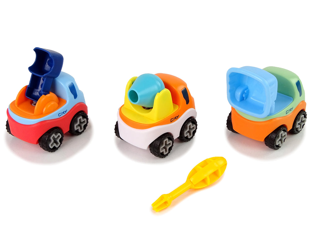 Set Of 3 Construction Cars For Disassembly + Screwdriver Concrete Mixer Crane Tipper