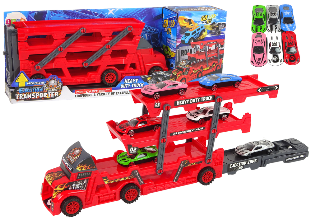 Large 3-storey Truck Trailer Heavy Duty Truck With Extendable Car Launching Ramp