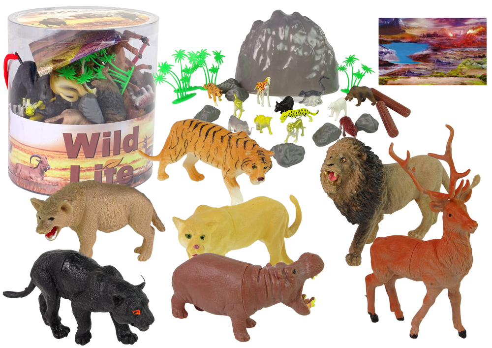 Large Figure Set Wild Animals Safari + Accessories 34 Elements