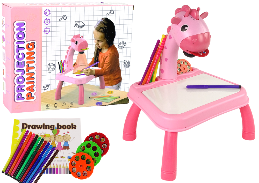 Dinosaur Table With Projector For Drawing + Accessories Colour Pink