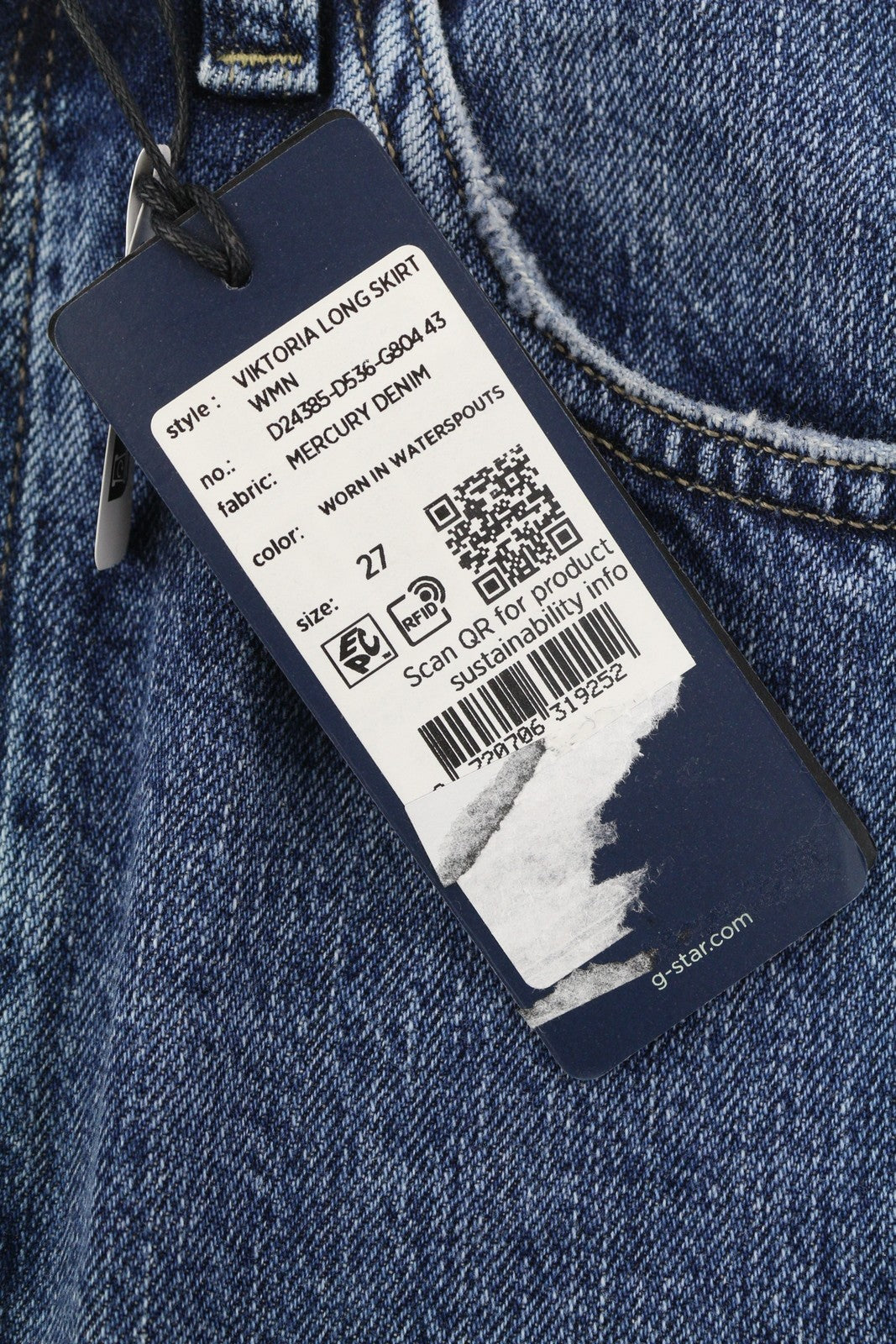 G-star Viktoria Long Women Skirtdenim Blue Faded High Waist Split Rrp129