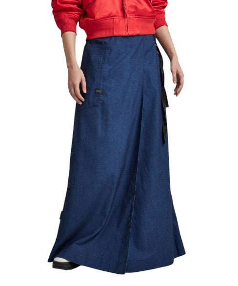 G-star A-line Long Wrap Women Skirtdark Blue Organic Maxi Length Rrp159