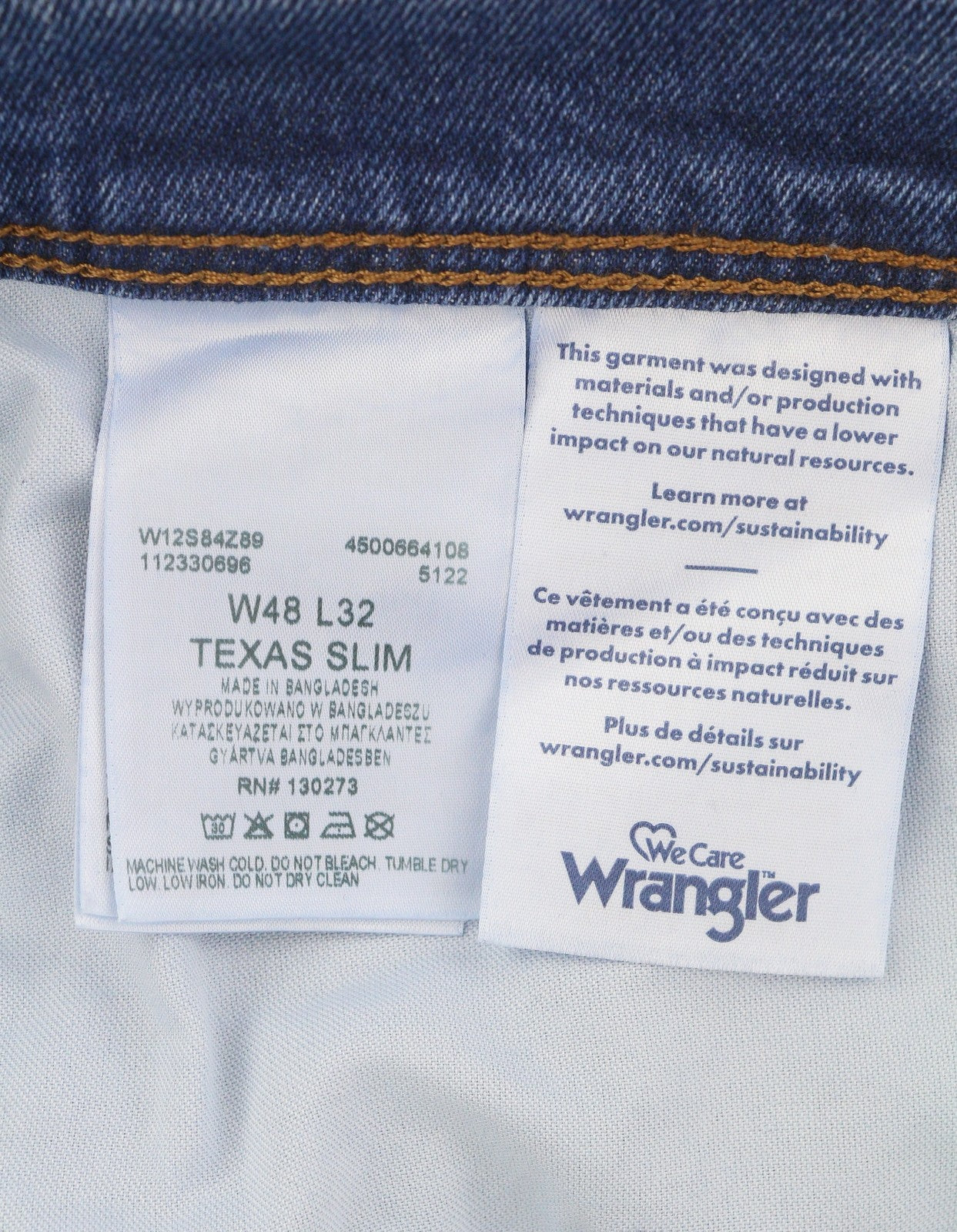 Wrangler Texas Slim 822 Men Jeansblue Whiskers Faded Zip Fly Denim