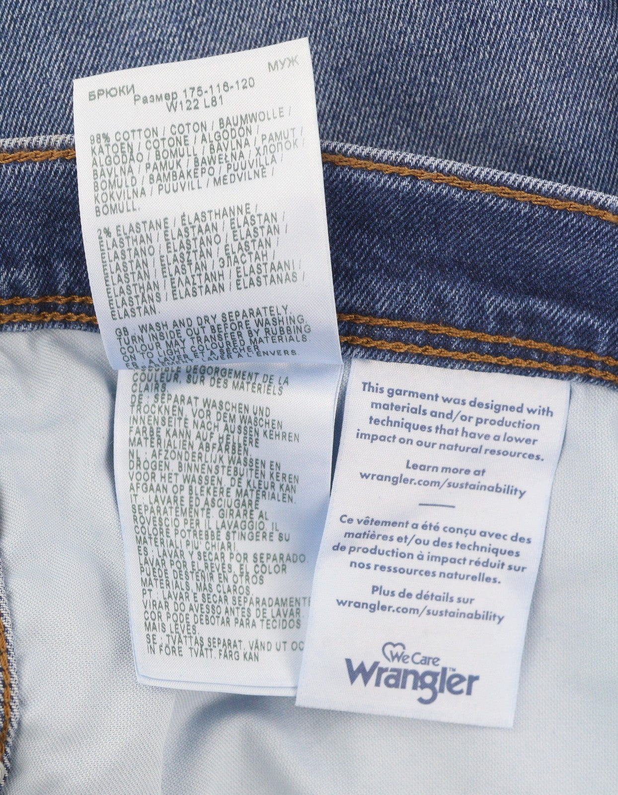 Wrangler Texas Slim 822 Men Jeansblue Whiskers Faded Zip Fly Denim