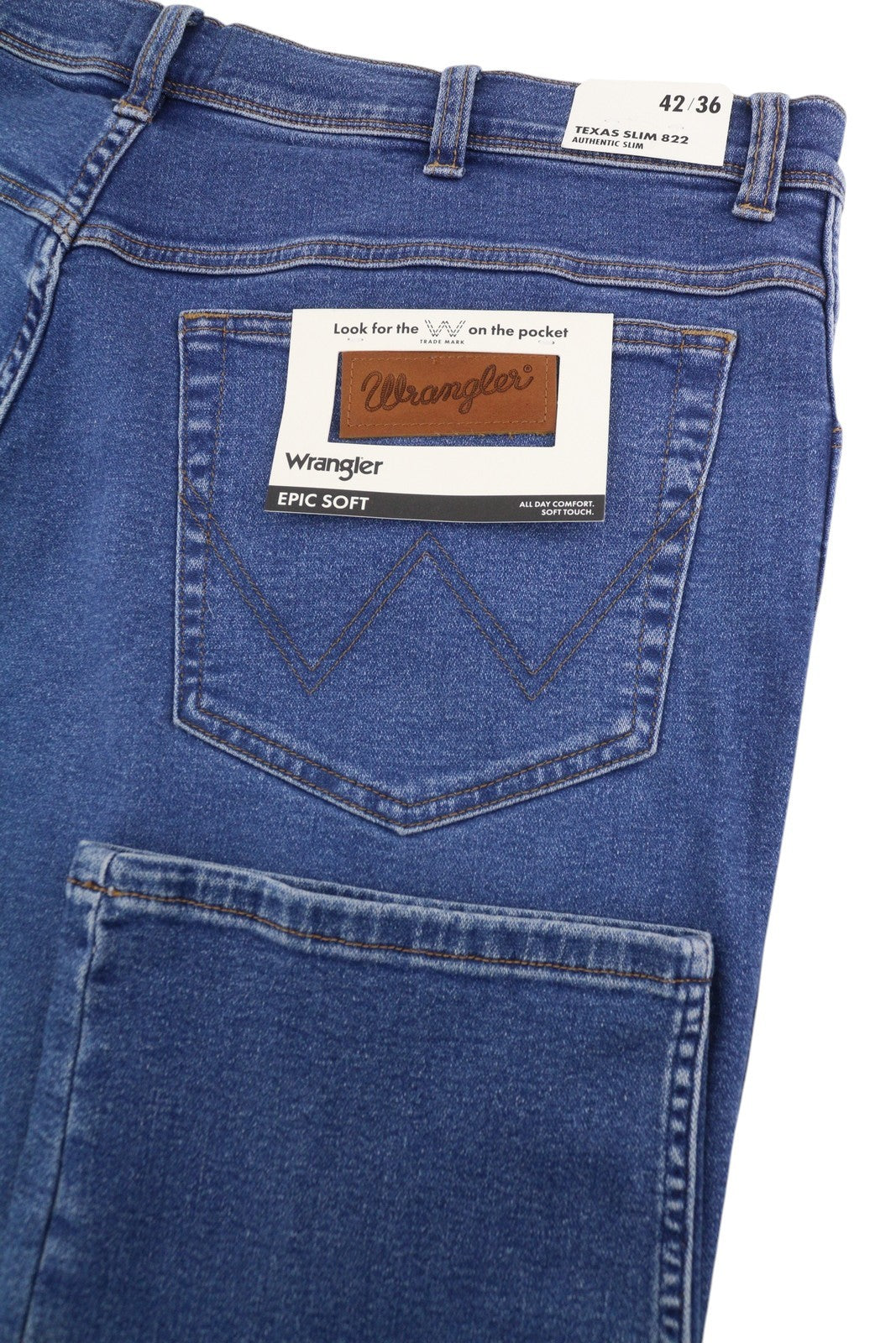 Wrangler Texas Slim 822 Heren Jeansblauw Whiskers Faded Zip Fly Denim