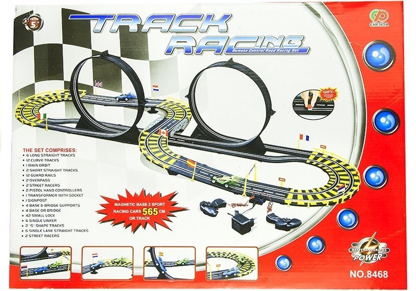Car Track Racing Two Cars Loops Power Supply 565 Cm