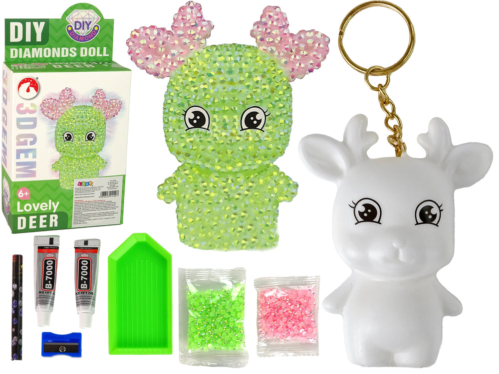 Diy Diamond Creative Kit Green Reindeer Crystals Sequins 3d Keyring