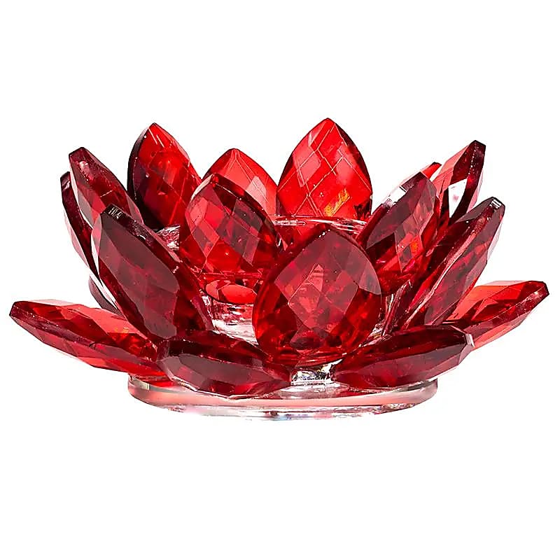 Bougeoir Lotus Cristal Rouge - 4,5x11 Cm