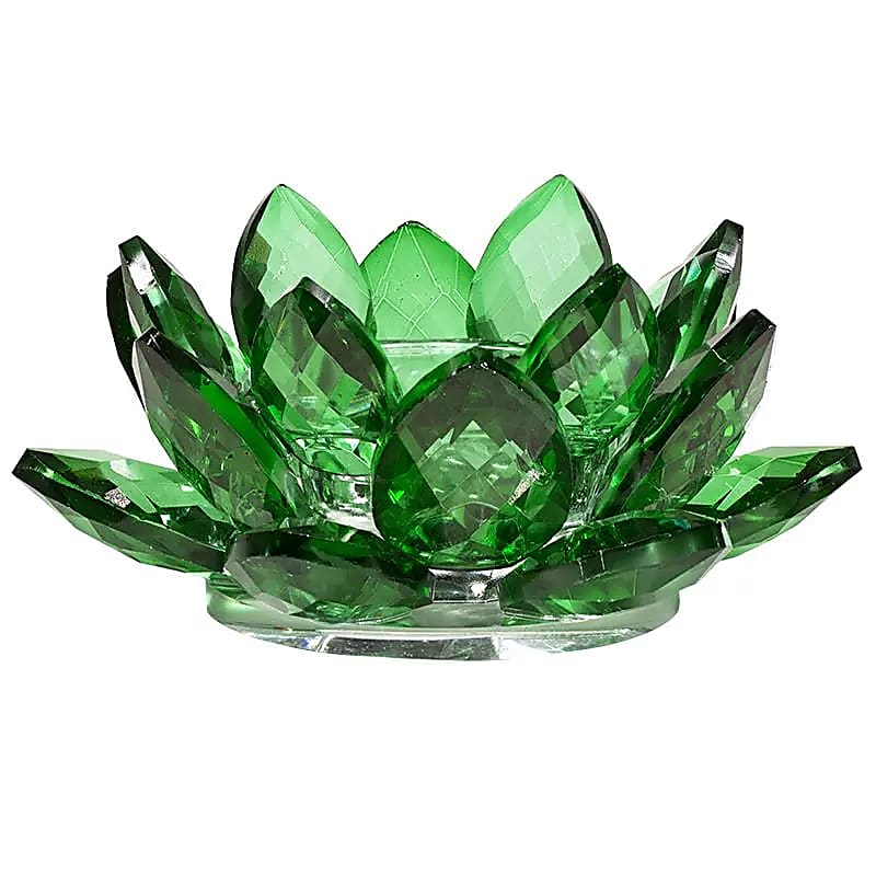 Lotus Candle Holder Crystal Green - 4.5x11 Cm