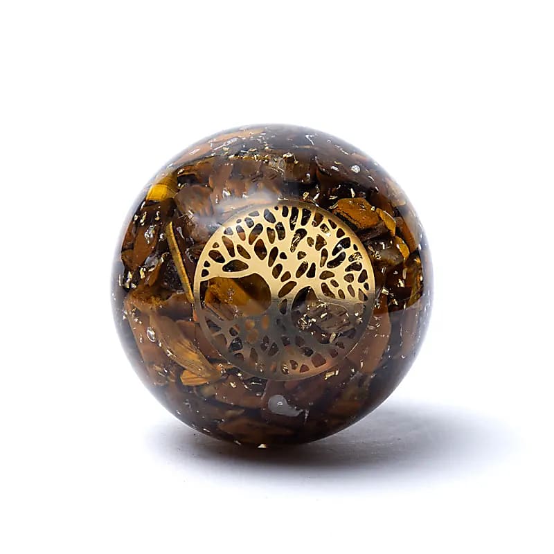 Orgonite Sphere Tiger Eye Tree Of Life - ±5.5cm