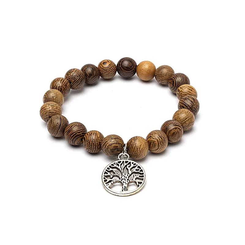 Mala/bracelet Wenge Wood Elastic With Tree Of Life --package Of 5 Pcs - 0.8 Cm
