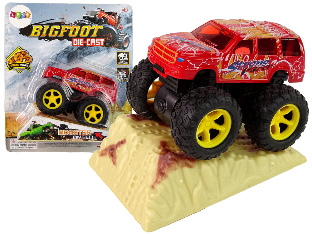 Resorak Monster Truck Pull Back Drive Rubber Tyres Metal Body + Evolving Ramp