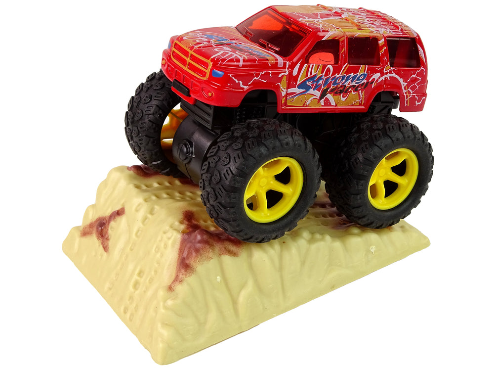 Resorak Monster Truck Pull Back Drive Rubber Tyres Metal Body + Evolving Ramp