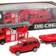 Fire Brigade Vehicle Set Pull Motorboat Jeep Red