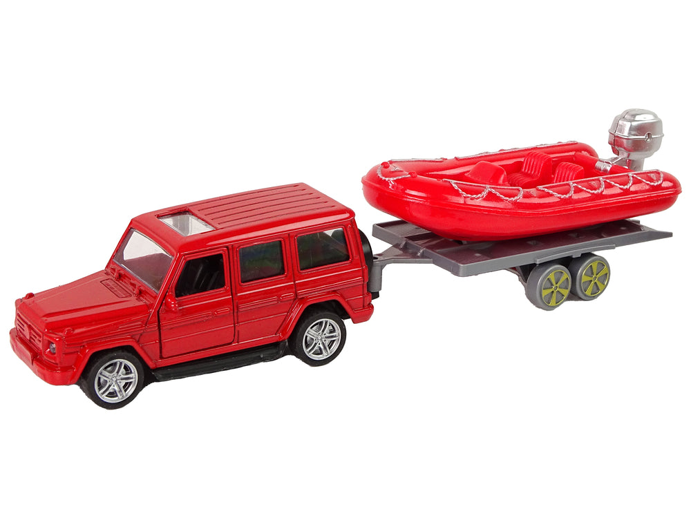 Fire Brigade Vehicle Set Pull Motorboat Jeep Red