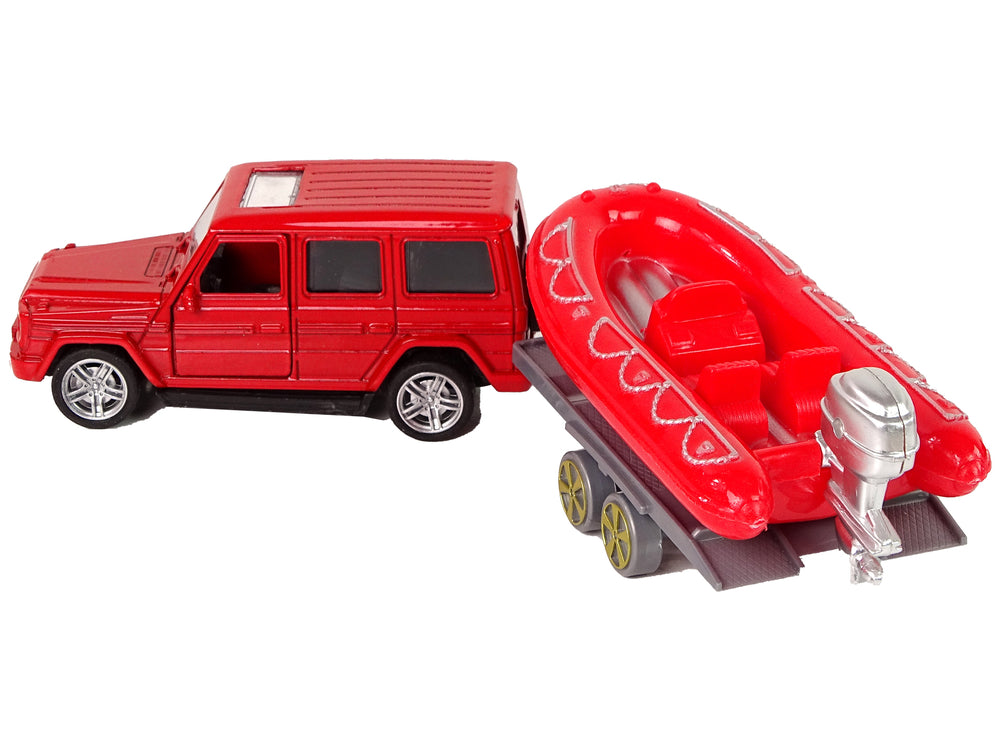 Fire Brigade Vehicle Set Pull Motorboat Jeep Red